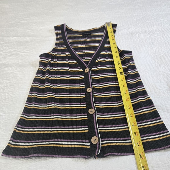 Buckle Black Womens Vest Top Button Purple‎ Yellow Striped 90s Y2K Preppy Medium - Picture 7 of 11